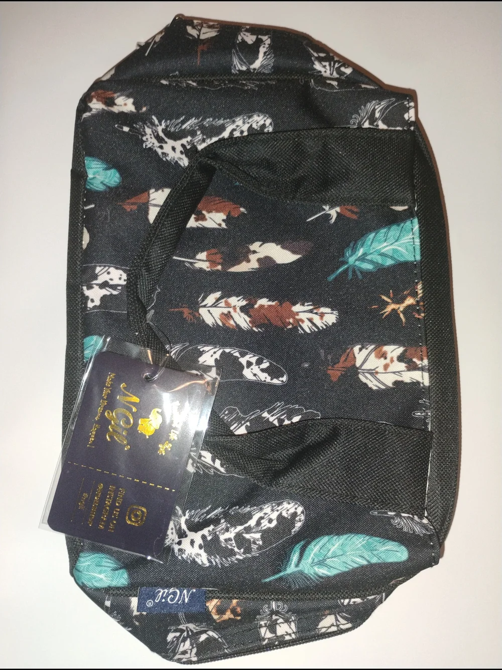 NGil Feather Print Black Insulated Lunch Bag Back To School